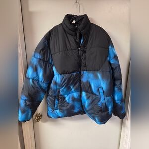 Mens Black and Blue Puffer Jacket